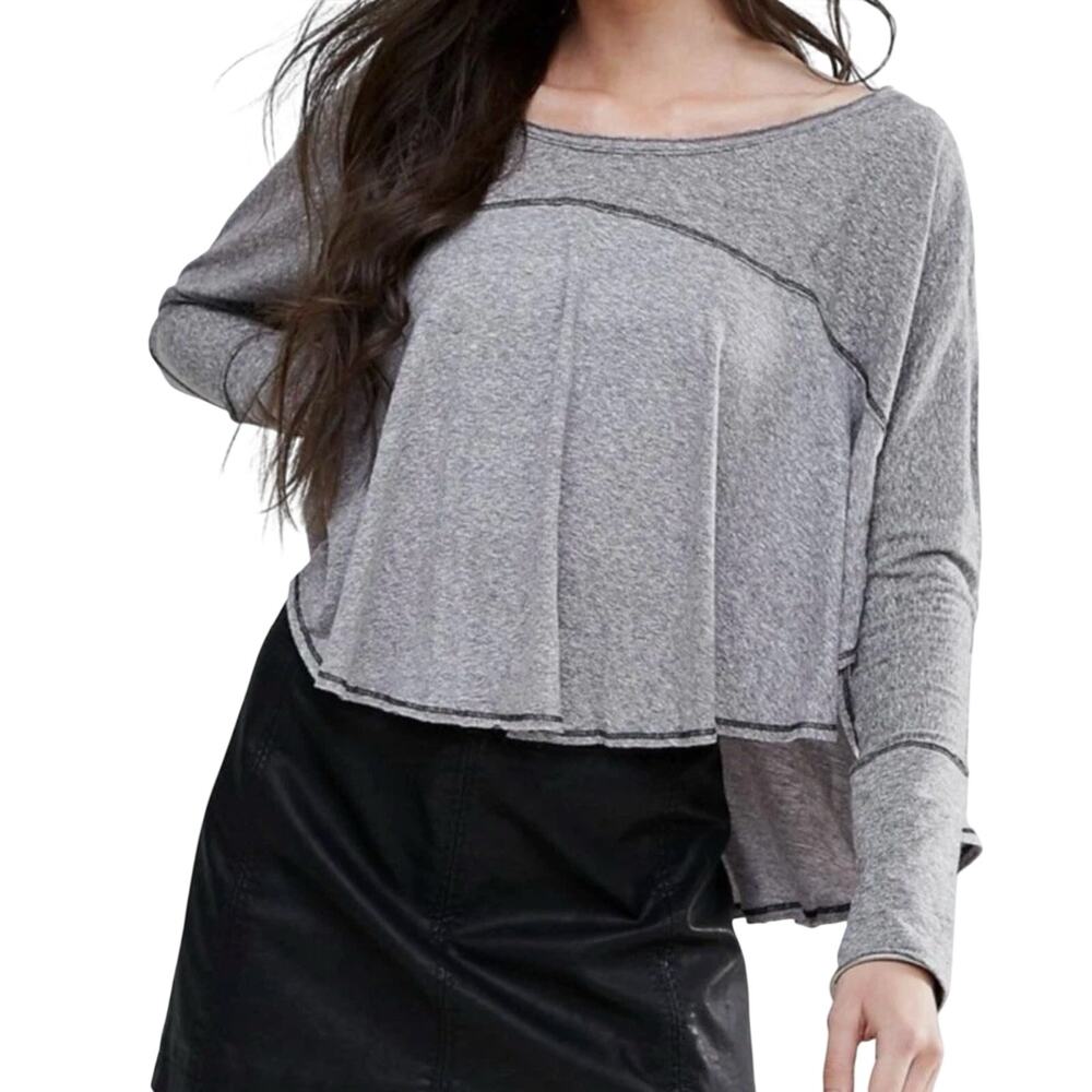 Free People We the Free Gray Cloud Nine Tee Swing Crop Shirt Oversized XS